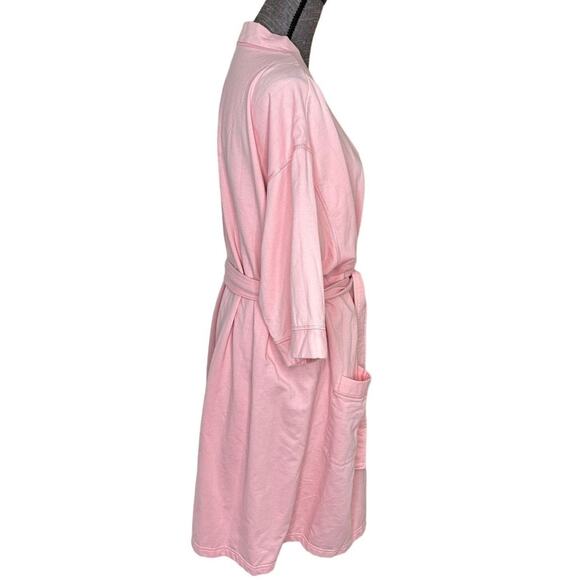 Vtg Amanda Stewart Intimates Robe Womens 2X Pink 3/4 Sleeve Belted Pockets Short - Picture 3 of 9